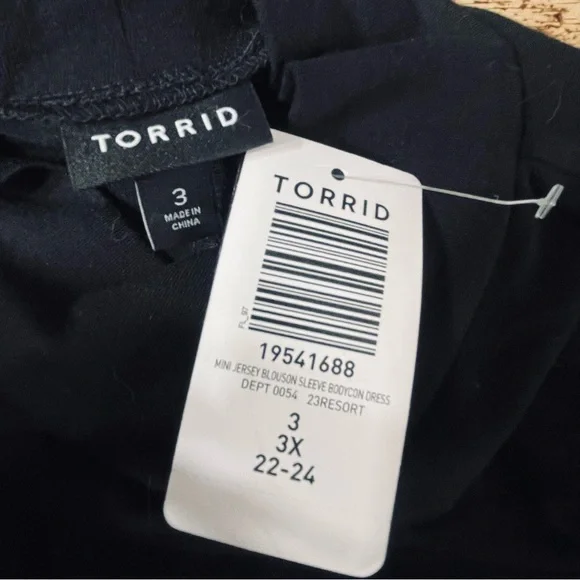 Torrid Mini Jersey Blouson‎ Sleeve Bodycon Dress Size 3X New Black Long Sleeve - Picture 4 of 6